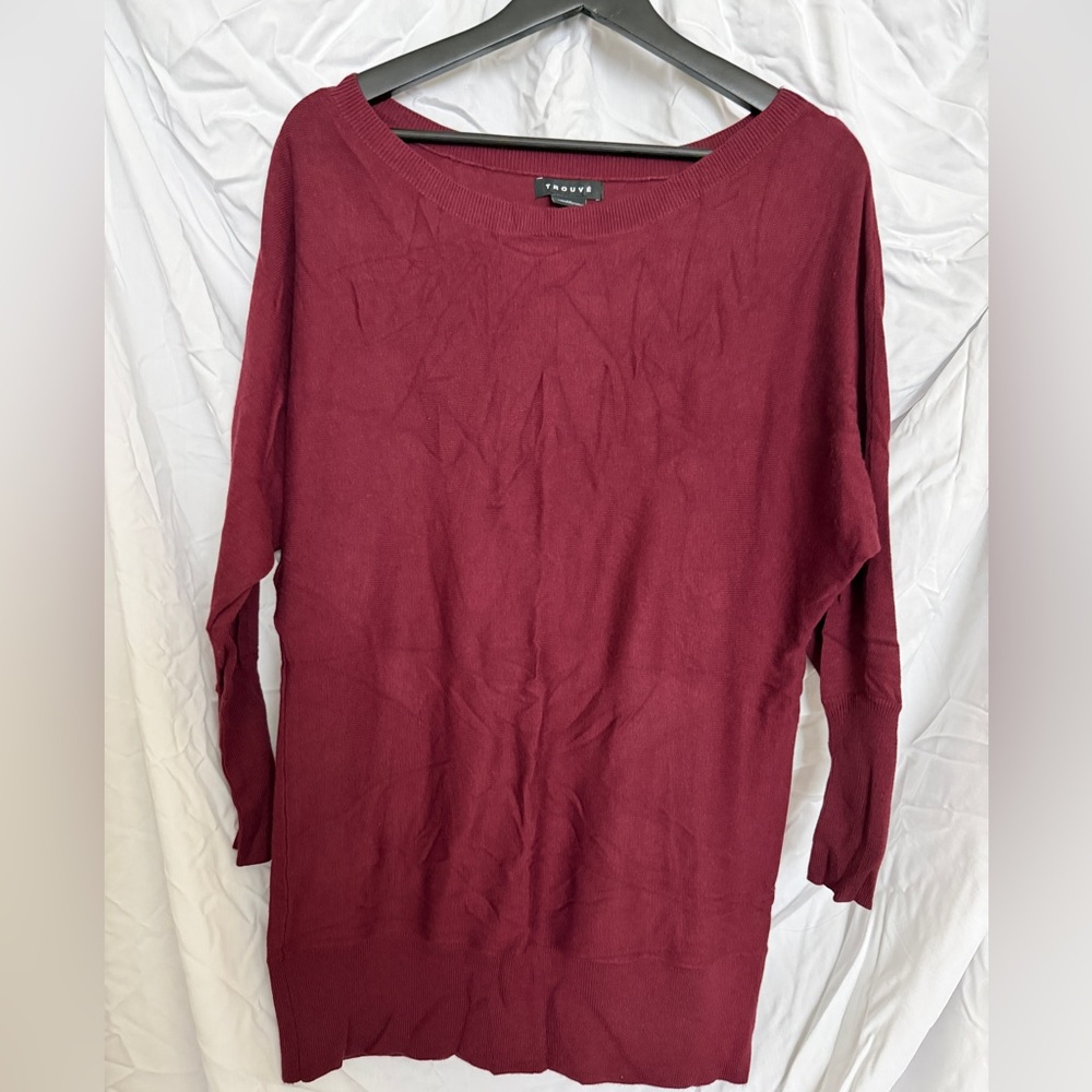 Trouve Off-the-Shoulder Burgundy Sweater Tunic